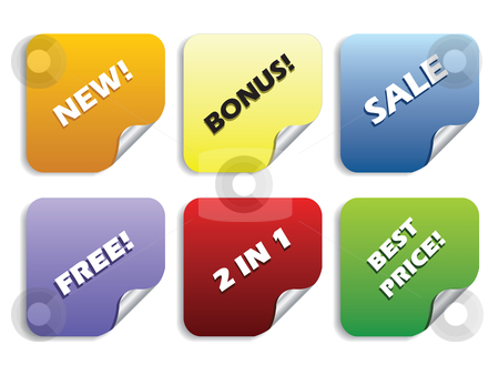 To use this stock image in your creative project, please select the size you need over to the right and click the "Add to Cart" button.
Your downloaded image will come with the Cutcaster watermark removed so don’t worry about the watermark you see on this page. Colorful stickers stock vector clipart, by Mihaly Pal Fazakas