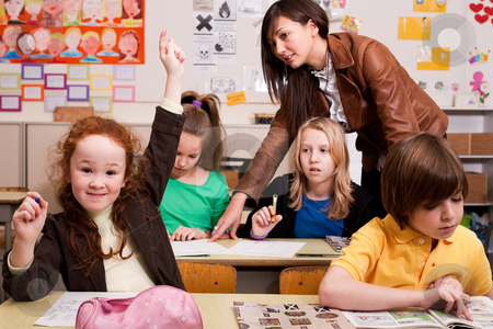 To use this stock image in your creative project, please select the size you need over to the right and click the "Add to Cart" button.
Your downloaded image will come with the Cutcaster watermark removed so don’t worry about the watermark you see on this page. I have a question stock photo, Group of little students with different ages in a classroom by Frenk and Danielle Kaufmann