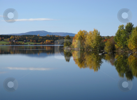 To use this stock image in your creative project, please select the size you need over to the right and click the "Add to Cart" button.
Your downloaded image will come with the Cutcaster watermark removed so don’t worry about the watermark you see on this page. Reflection lake stock photo, Trees and colorful leaves reflecing on water under the blue sky by Ingvar Bjork