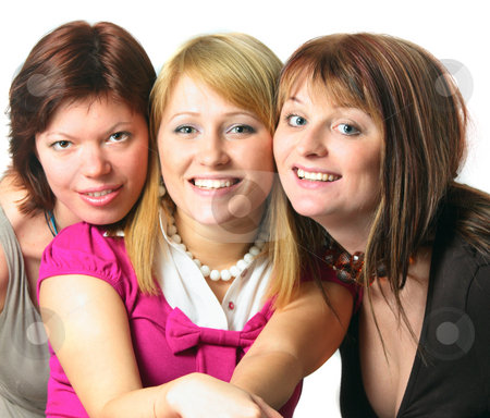 To use this stock image in your creative project, please select the size you need over to the right and click the "Add to Cart" button.
Your downloaded image will come with the Cutcaster watermark removed so don’t worry about the watermark you see on this page. Three smiling friends stock photo, Three casual yong women enjoying friendship isolated on white by Natalia Macheda