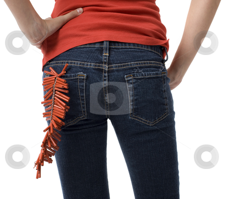 To use this stock image in your creative project, please select the size you need over to the right and click the "Add to Cart" button.
Your downloaded image will come with the Cutcaster watermark removed so don’t worry about the watermark you see on this page. Girl with firecrackers stock photo, A girl with firecrackers in her back pocket by Rick Becker-Leckrone