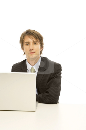 To use this stock image in your creative project, please select the size you need over to the right and click the "Add to Cart" button.
Your downloaded image will come with the Cutcaster watermark removed so don’t worry about the watermark you see on this page. Businessman with laptop stock photo, Businessman uses a laptop and smiles by Rick Becker-Leckrone