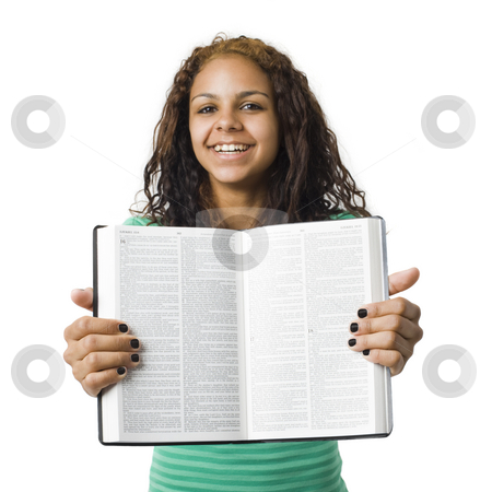 To use this stock image in your creative project, please select the size you need over to the right and click the "Add to Cart" button.
Your downloaded image will come with the Cutcaster watermark removed so don’t worry about the watermark you see on this page. Girl holds bible stock photo, Girl holds bible open by Rick Becker-Leckrone