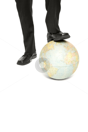 To use this stock image in your creative project, please select the size you need over to the right and click the "Add to Cart" button.
Your downloaded image will come with the Cutcaster watermark removed so don’t worry about the watermark you see on this page. Businessman with globe stock photo, A business man rests is foot on a globe by Rick Becker-Leckrone