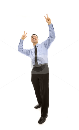 To use this stock image in your creative project, please select the size you need over to the right and click the "Add to Cart" button.
Your downloaded image will come with the Cutcaster watermark removed so don’t worry about the watermark you see on this page. Excited businessman stock photo, Businessman gestures excitement with his arms by Rick Becker-Leckrone