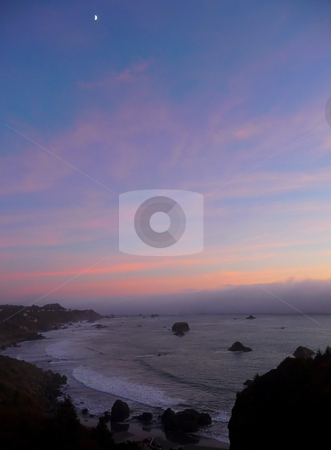 To use this stock image in your creative project, please select the size you need over to the right and click the "Add to Cart" button.
Your downloaded image will come with the Cutcaster watermark removed so don’t worry about the watermark you see on this page. Moon rises over ocean fog bank stock photo, A moon rises in the sky over the ocean as a fogbank rolls in at sunset by Jill Reid