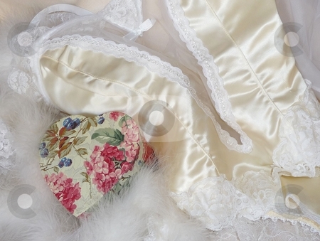 To use this stock image in your creative project, please select the size you need over to the right and click the "Add to Cart" button.
Your downloaded image will come with the Cutcaster watermark removed so don’t worry about the watermark you see on this page. Silk and lace lingerie with floral heart stock photo, by Jill Reid