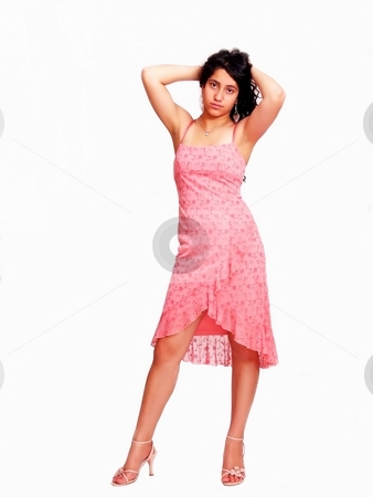To use this stock image in your creative project, please select the size you need over to the right and click the "Add to Cart" button.
Your downloaded image will come with the Cutcaster watermark removed so don’t worry about the watermark you see on this page. Girl in pink dress stock photo, An beautiful young girl is standing in her high heels in an nice pink dress
holding with both hands her long dark hair behind her head, over white. by Horst Petzold