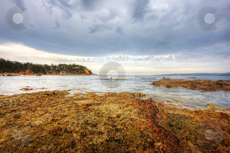To use this stock image in your creative project, please select the size you need over to the right and click the "Add to Cart" button.
Your downloaded image will come with the Cutcaster watermark removed so don’t worry about the watermark you see on this page. Rocks Pools stock photo, Rock pools against a cloudy sky in Eden, NSW by Christopher Meder