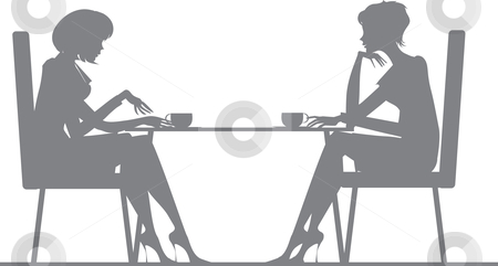 To use this stock image in your creative project, please select the size you need over to the right and click the "Add to Cart" button.
Your downloaded image will come with the Cutcaster watermark removed so don’t worry about the watermark you see on this page. Two women stock vector clipart, Silhouette of two women talking at cafe by Vanda Grigorovic