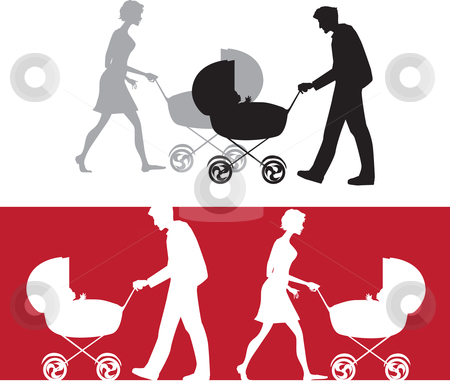 To use this stock image in your creative project, please select the size you need over to the right and click the "Add to Cart" button.
Your downloaded image will come with the Cutcaster watermark removed so don’t worry about the watermark you see on this page. Silhouette of a family with a baby stroller stock vector clipart, Silhouette of a family with a baby stroller; silhouettes are on different layers by Vanda Grigorovic