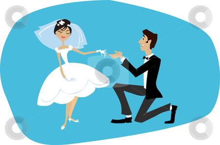 To use this stock image in your creative project, please select the size you need over to the right and click the "Add to Cart" button.
Your downloaded image will come with the Cutcaster watermark removed so don’t worry about the watermark you see on this page. Bride and bridegroom stock vector clipart, Young man making proposal to his bride by Vanda Grigorovic