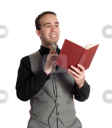 To use this stock image in your creative project, please select the size you need over to the right and click the "Add to Cart" button.
Your downloaded image will come with the Cutcaster watermark removed so don’t worry about the watermark you see on this page. Preacher stock photo, A young preacher is reading something out of a book into a microphone, isolated against a white background by Richard Nelson