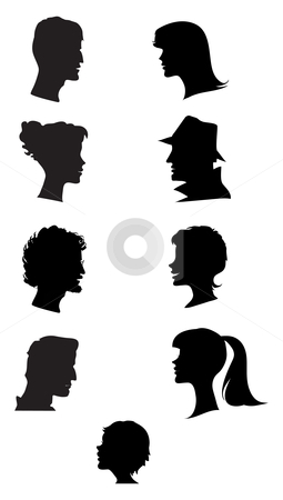 To use this stock image in your creative project, please select the size you need over to the right and click the "Add to Cart" button.
Your downloaded image will come with the Cutcaster watermark removed so don’t worry about the watermark you see on this page. Silhouettes of profiles stock vector clipart, Silhouettes of faces profiles by Vanda Grigorovic