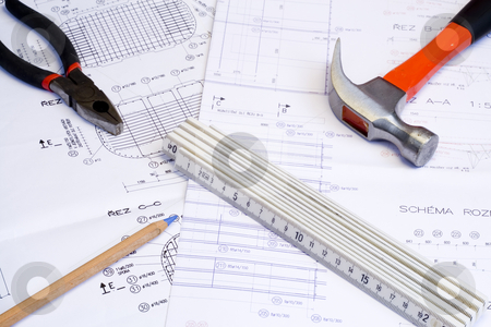 To use this stock image in your creative project, please select the size you need over to the right and click the "Add to Cart" button.
Your downloaded image will come with the Cutcaster watermark removed so don’t worry about the watermark you see on this page. Blueprint and Tools stock photo, A technical design (blueprint) with a few tools by Petr Koudelka