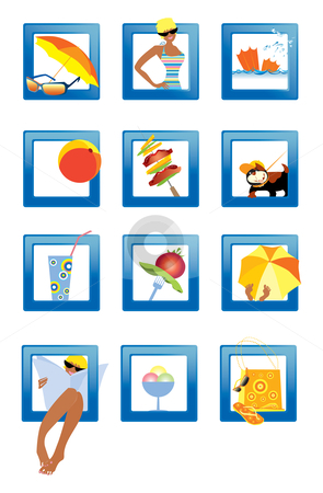 To use this stock image in your creative project, please select the size you need over to the right and click the "Add to Cart" button.
Your downloaded image will come with the Cutcaster watermark removed so don’t worry about the watermark you see on this page. Beach icons stock vector clipart, Symbols of the summer life on the beach by Vanda Grigorovic