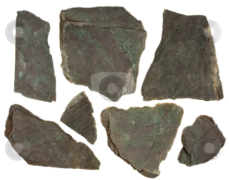 To use this stock image in your creative project, please select the size you need over to the right and click the "Add to Cart" button.
Your downloaded image will come with the Cutcaster watermark removed so don’t worry about the watermark you see on this page. Pieces of slate rock with red and green tint stock photo, Small pieces of flat, gray, fine-grained, foliated slate rock, purple and green tint, sharp edges, isolated on white by Marek Uliasz