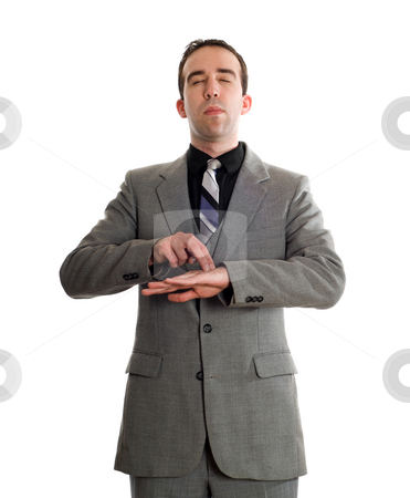 To use this stock image in your creative project, please select the size you need over to the right and click the "Add to Cart" button.
Your downloaded image will come with the Cutcaster watermark removed so don’t worry about the watermark you see on this page. Emotional Freedom Technique stock photo, Front view of a businessman tapping a point on his hand as a step in performing the Emotional Freedom Technique, isolated against a white background by Richard Nelson