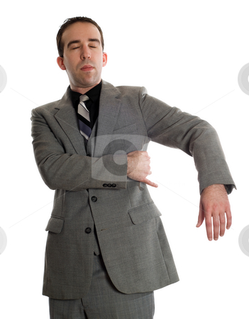 To use this stock image in your creative project, please select the size you need over to the right and click the "Add to Cart" button.
Your downloaded image will come with the Cutcaster watermark removed so don’t worry about the watermark you see on this page. Emotional Freedom Technique stock photo, Front view of a businessman tapping under his arm as a step in performing the Emotional Freedom Technique, isolated against a white background by Richard Nelson