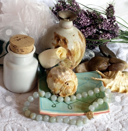 To use this stock image in your creative project, please select the size you need over to the right and click the "Add to Cart" button.
Your downloaded image will come with the Cutcaster watermark removed so don’t worry about the watermark you see on this page. Green bead necklace luxury stock photo, Collection of green bead necklace, shells, spa items by Jill Reid