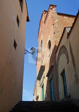 To use this stock image in your creative project, please select the size you need over to the right and click the "Add to Cart" button.
Your downloaded image will come with the Cutcaster watermark removed so don’t worry about the watermark you see on this page. Steps and building in Tuscany Italy stock photo, View up steps and building with lamp in Tuscany Italy by Jaime Pharr