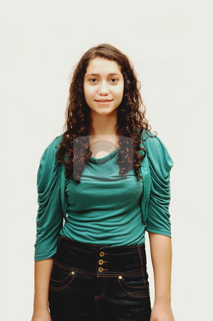 To use this stock image in your creative project, please select the size you need over to the right and click the "Add to Cart" button.
Your downloaded image will come with the Cutcaster watermark removed so don’t worry about the watermark you see on this page. Young Lady. stock photo, A young girl in jeans and turquoise sweater. by Horst Petzold