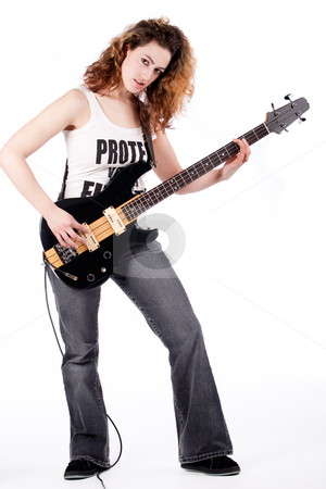 To use this stock image in your creative project, please select the size you need over to the right and click the "Add to Cart" button.
Your downloaded image will come with the Cutcaster watermark removed so don’t worry about the watermark you see on this page. Sexy guitar player stock photo, Young female bass guitar player specially isolated on white by Frenk and Danielle Kaufmann