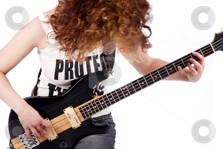 To use this stock image in your creative project, please select the size you need over to the right and click the "Add to Cart" button.
Your downloaded image will come with the Cutcaster watermark removed so don’t worry about the watermark you see on this page. Lets rock it stock photo, Young female bass guitar player specially isolated on white by Frenk and Danielle Kaufmann