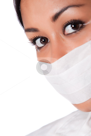 To use this stock image in your creative project, please select the size you need over to the right and click the "Add to Cart" button.
Your downloaded image will come with the Cutcaster watermark removed so don’t worry about the watermark you see on this page. Portrait of a beautifull Indonesian nurse with mouthcap stock photo, Beautifull Indonesian nurse in white uniform by Frenk and Danielle Kaufmann