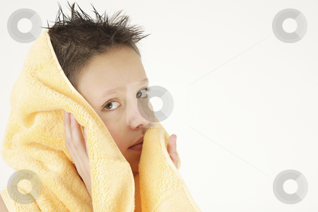 To use this stock image in your creative project, please select the size you need over to the right and click the "Add to Cart" button.
Your downloaded image will come with the Cutcaster watermark removed so don’t worry about the watermark you see on this page. Boy with yellow towel stock photo, Boy with yellow towel after taking bath by Tom P.