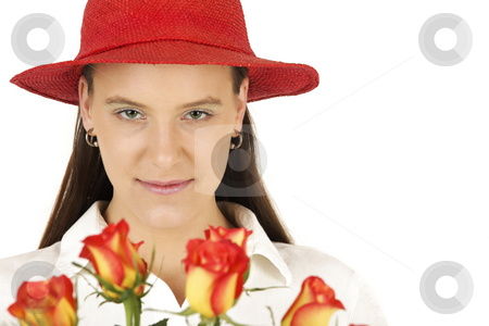 To use this stock image in your creative project, please select the size you need over to the right and click the "Add to Cart" button.
Your downloaded image will come with the Cutcaster watermark removed so don’t worry about the watermark you see on this page. Direct look stock photo, Valentine's girl with roses isolated on white background by Tom P.