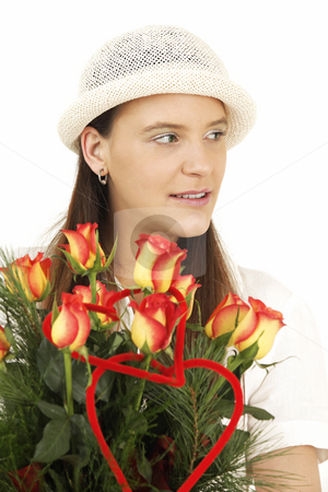 To use this stock image in your creative project, please select the size you need over to the right and click the "Add to Cart" button.
Your downloaded image will come with the Cutcaster watermark removed so don’t worry about the watermark you see on this page. Flower stock photo, Woman keeps flowers and smiles by Tom P.