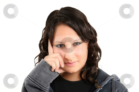 To use this stock image in your creative project, please select the size you need over to the right and click the "Add to Cart" button.
Your downloaded image will come with the Cutcaster watermark removed so don’t worry about the watermark you see on this page. Teenage girl stock photo, Teenage girl is looking directly into camera by Tom P.
