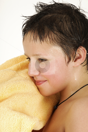 To use this stock image in your creative project, please select the size you need over to the right and click the "Add to Cart" button.
Your downloaded image will come with the Cutcaster watermark removed so don’t worry about the watermark you see on this page. Boy with yellow towel stock photo, Boy with yellow towel after taking bath by Tom P.