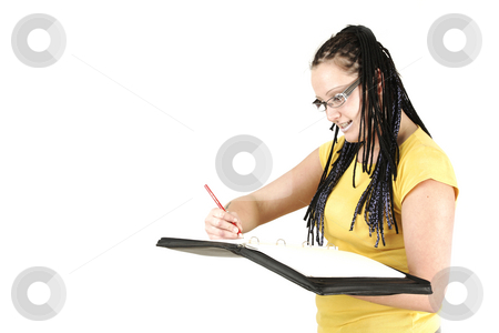 To use this stock image in your creative project, please select the size you need over to the right and click the "Add to Cart" button.
Your downloaded image will come with the Cutcaster watermark removed so don’t worry about the watermark you see on this page. Processing timetable stock photo, Secretary with braids is processing timetable by Tom P.