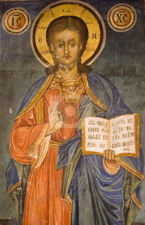 To use this stock image in your creative project, please select the size you need over to the right and click the "Add to Cart" button.
Your downloaded image will come with the Cutcaster watermark removed so don’t worry about the watermark you see on this page. Icon paintings in monastery interior stock photo, Iconography painted icons with saints on monastery wall by Desislava Dimitrova