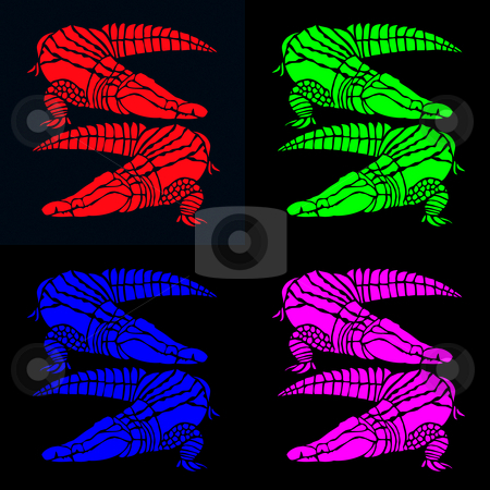 To use this stock image in your creative project, please select the size you need over to the right and click the "Add to Cart" button.
Your downloaded image will come with the Cutcaster watermark removed so don’t worry about the watermark you see on this page. Bright crocodiles on black stock photo, Vibrant pairs of crocodiles in red, green, blue and pink on contrasting black by Wino Evertz