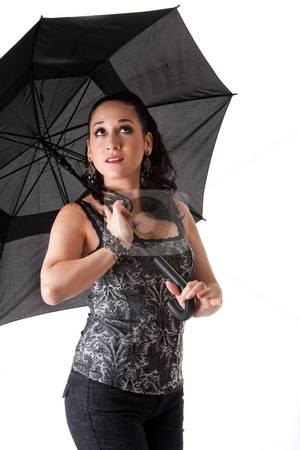To use this stock image in your creative project, please select the size you need over to the right and click the "Add to Cart" button.
Your downloaded image will come with the Cutcaster watermark removed so don’t worry about the watermark you see on this page. Beautiful woman with umbrella stock photo, Beautiful caucasian woman with umbrella looking up, isolated by Paul Hakimata