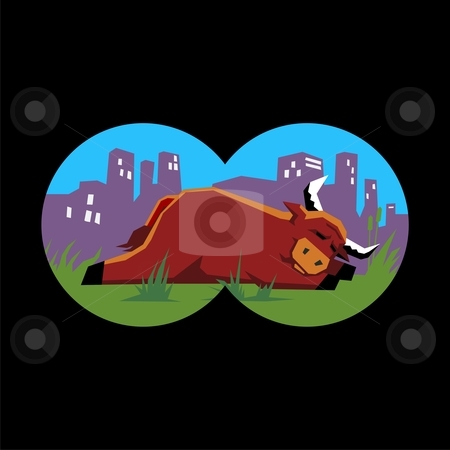 To use this stock image in your creative project, please select the size you need over to the right and click the "Add to Cart" button.
Your downloaded image will come with the Cutcaster watermark removed so don’t worry about the watermark you see on this page. Bull sleeping stock vector clipart, Illustration of a bull sleeping as seen through binoculars as a metaphor for the search for the bull market by Orven Enoveso