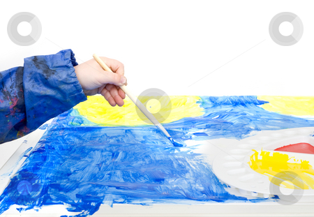 To use this stock image in your creative project, please select the size you need over to the right and click the "Add to Cart" button.
Your downloaded image will come with the Cutcaster watermark removed so don’t worry about the watermark you see on this page. Poster painting stock photo, The hand of a young child holding a brush with blue poster paint by Corepics VOF