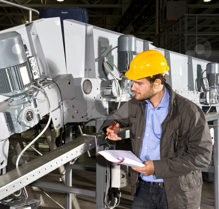 To use this stock image in your creative project, please select the size you need over to the right and click the "Add to Cart" button.
Your downloaded image will come with the Cutcaster watermark removed so don’t worry about the watermark you see on this page. Industrial equipment check stock photo, A maintenance engineer checking an industrial conveyor belt by Corepics VOF
