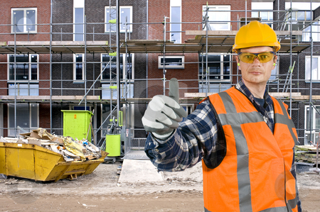 To use this stock image in your creative project, please select the size you need over to the right and click the "Add to Cart" button.
Your downloaded image will come with the Cutcaster watermark removed so don’t worry about the watermark you see on this page. Satisfied construction worker stock photo, A satisfied looking construction worker giving a thumbs-up in front of a huge residential building site by Corepics VOF