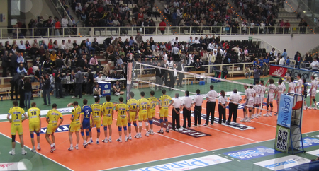 To use this stock image in your creative project, please select the size you need over to the right and click the "Add to Cart" button.
Your downloaded image will come with the Cutcaster watermark removed so don’t worry about the watermark you see on this page. Volleyball: Trentino Volley vs Modena stock photo, Italian Volley Championship: Trentino Volley vs Cimone Modena - The teams in action by Alessandro Rizzolli