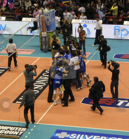 To use this stock image in your creative project, please select the size you need over to the right and click the "Add to Cart" button.
Your downloaded image will come with the Cutcaster watermark removed so don’t worry about the watermark you see on this page. Volleyball - Piacenza vs Cuneo stock photo, Cuneo player celebrating after winning the final game of the Italian national cup against Piacenza by Alessandro Rizzolli