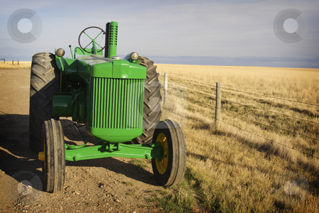 To use this stock image in your creative project, please select the size you need over to the right and click the "Add to Cart" button.
Your downloaded image will come with the Cutcaster watermark removed so don’t worry about the watermark you see on this page. Vintage Tractor stock photo, Sunlit vintage diesel tractor restored & freshly painted, on prairie Canadian farm. by Brenda Carson