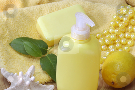 To use this stock image in your creative project, please select the size you need over to the right and click the "Add to Cart" button.
Your downloaded image will come with the Cutcaster watermark removed so don’t worry about the watermark you see on this page. Fluid soap stock photo, Lemon Soap and yellow accessories - body care by Birgit Reitz-Hofmann