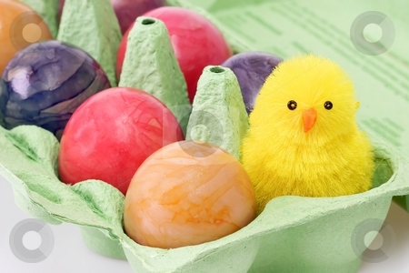 To use this stock image in your creative project, please select the size you need over to the right and click the "Add to Cart" button.
Your downloaded image will come with the Cutcaster watermark removed so don’t worry about the watermark you see on this page. Toy chicken stock photo, Colorful eggs in a carton with toy chicken by Birgit Reitz-Hofmann