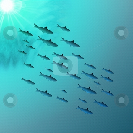 To use this stock image in your creative project, please select the size you need over to the right and click the "Add to Cart" button.
Your downloaded image will come with the Cutcaster watermark removed so don’t worry about the watermark you see on this page. School of Fish Underwater stock photo, A school of fish swimming through peaceful sunlit water - a raster illustration. by Karen Carter
