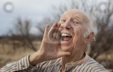 To use this stock image in your creative project, please select the size you need over to the right and click the "Add to Cart" button.
Your downloaded image will come with the Cutcaster watermark removed so don’t worry about the watermark you see on this page. Senior Man Calling Out A Message stock photo, Senior Man Outdoors Calling Out A Message by Scott Griessel