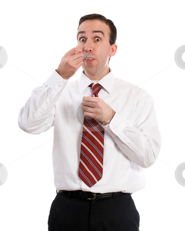 To use this stock image in your creative project, please select the size you need over to the right and click the "Add to Cart" button.
Your downloaded image will come with the Cutcaster watermark removed so don’t worry about the watermark you see on this page. Yogurt stock photo, A young employee wearing a suit and tie is eating a container of yogurt, isolated against a white background by Richard Nelson